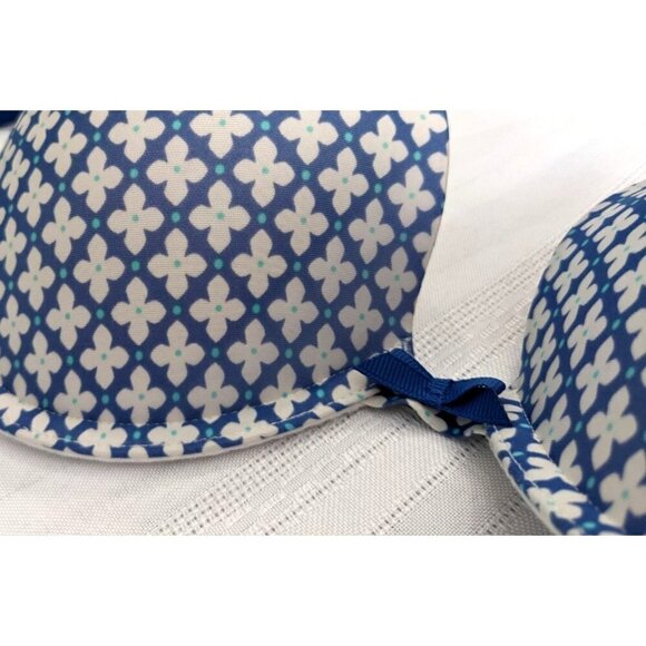 VICTORIA'S SECRET  Blue & White Floral Print Push-Up Plunge Bra Size 34D - Picture 2 of 7